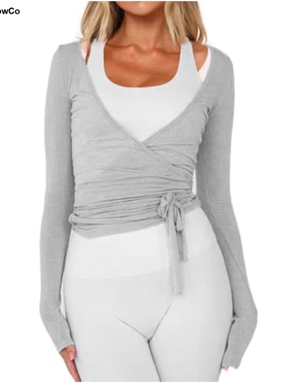 Women's Wrap Top Long Sleeve Deep V Neck Tie Front Yoga Pilates Ballet Shirt